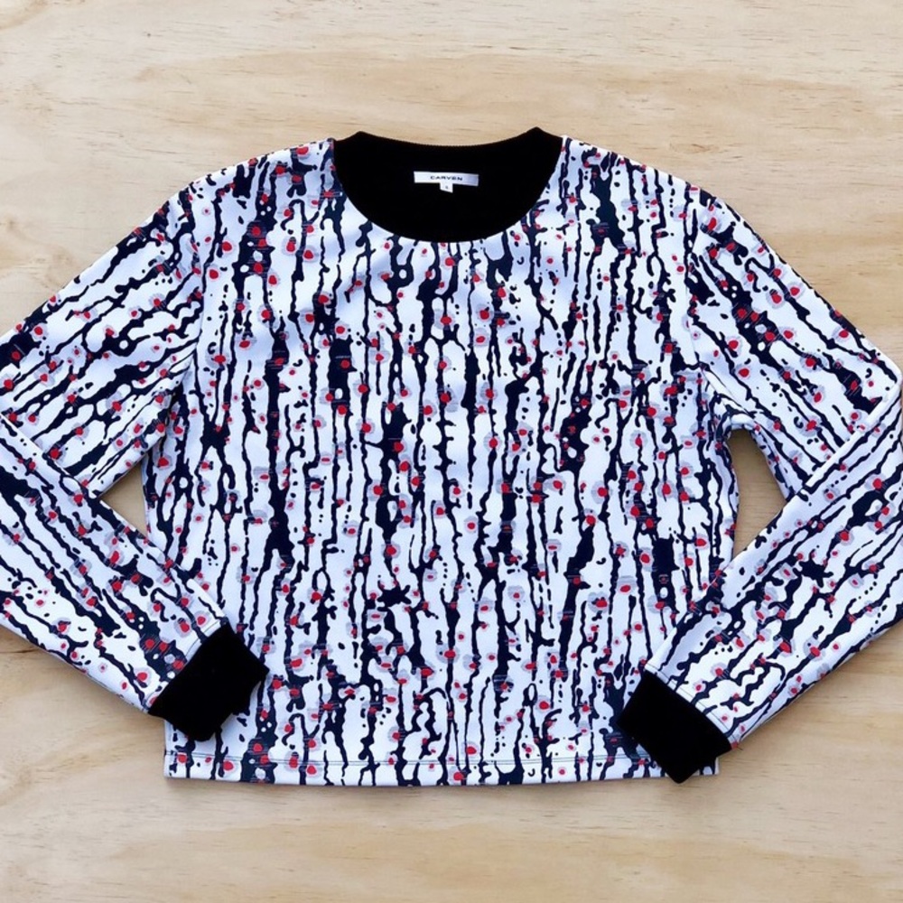 Carven Cropped Printed Stretch-neoprene Sweatshirt